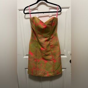 Milly Snappy Turtle Floral Pink and Green Strapless Dress Size 8